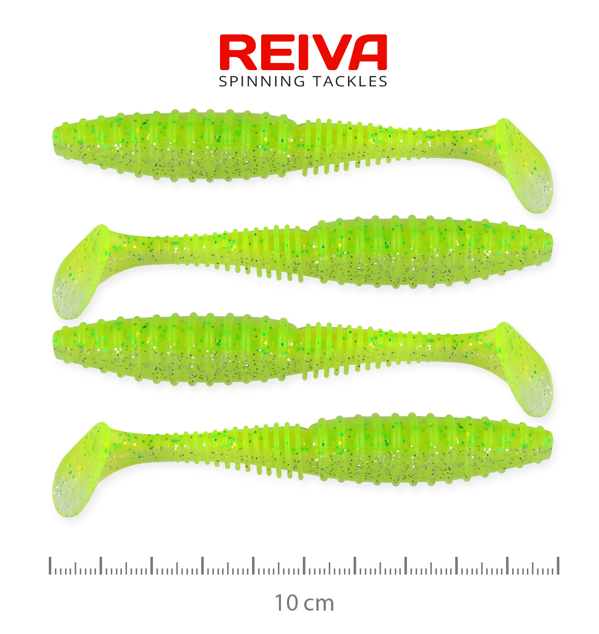 REIVA ZANDER POWER SHAD 10CM 4DB/CS FLUOZÖLD CSILLÁM